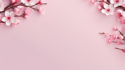 Fototapeta na wymiar Banner with flowers on a light pink background with space to write 