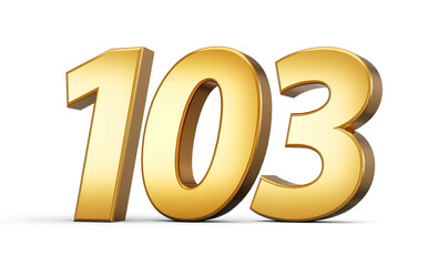 3d number 103 one hundred three Gold text isolated on white background 3d illustration