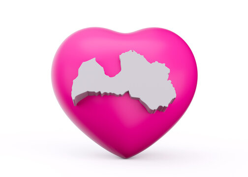 3d Pink Heart With 3d White Map Of Latvia Isolated On White Background 3d illustration