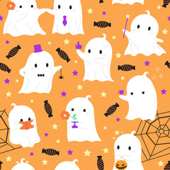 Vector cute ghost seamless pattern