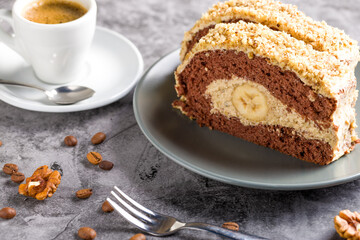 Chocolate roll with banana