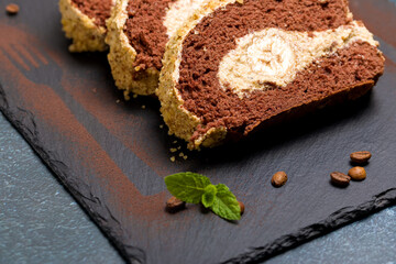 Chocolate roll with banana