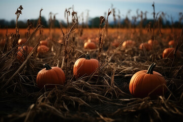Pumpkins Scattered Across The Field Create Natures Patchwork