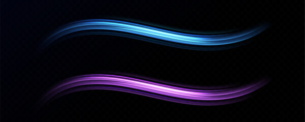 Neon speed lines. Dynamic light motion traces. Light trace wave, trace line.	