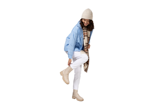 PNG, girl in warm clothes, isolated on white background.