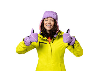 PNG girl in ski suit isolated on white background.