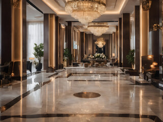 Hotel lobby interior. Generative AI 