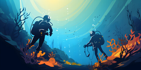 Diving in the ocean illustration background