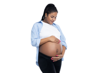 PNG, pregnant African American woman, isolated on white background.
