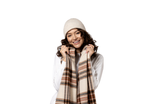 PNG, girl in warm clothes, isolated on white background.