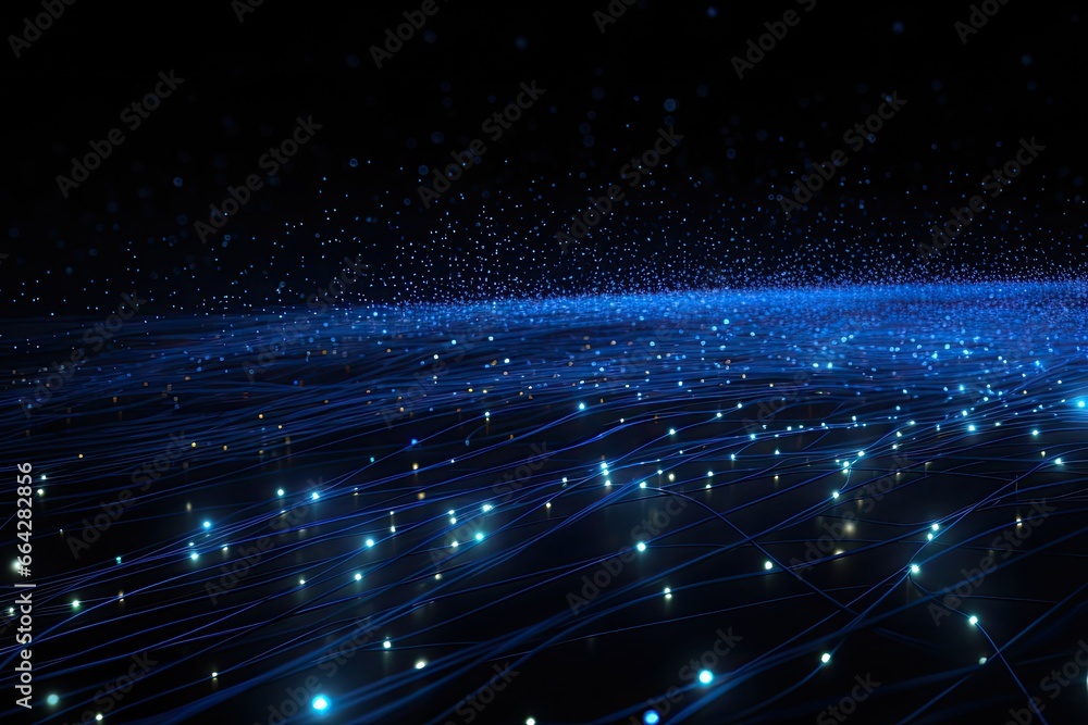 Poster futuristic technology background with glowing lines and dots. 3d rendering, glowing blue lines and a