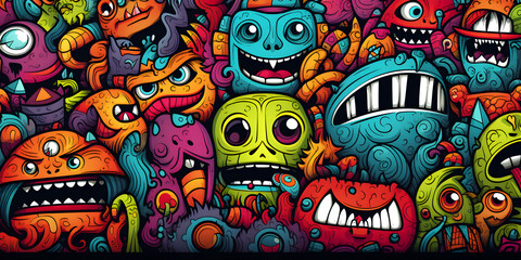 Colorful doodle monster art background - obrazy, fototapety, plakaty