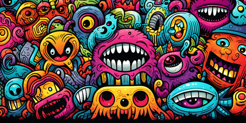 Colorful doodle monster art background - obrazy, fototapety, plakaty