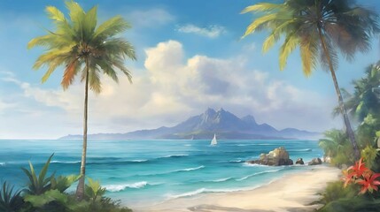 oil painting wallpaper. tropical sea wall poster