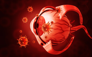 Human eye with virus bacteria infection. 3d illustration..
