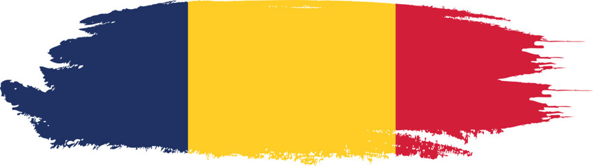 Romania flag on brush paint stroke.