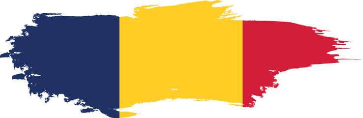 Romania flag on brush paint stroke.