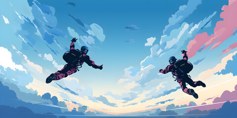 Sky diving illustration sport background - obrazy, fototapety, plakaty