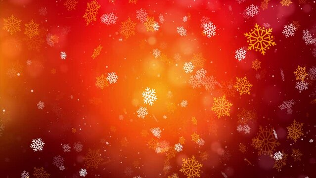 Red Christmas Snowflakes Background. Snowfall Background.  Winter Christmas Background. Seamless Loop