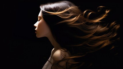 Ethereal Beauty Profile with Radiant Flowing Dark Hair