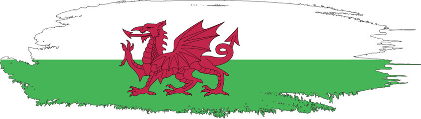 Wales flag country on brush paint stroke.