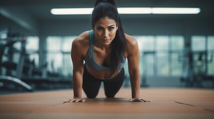 Fitness model shows off her core strength. Fictional characters created by Generated AI.