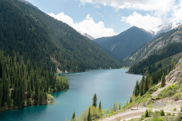 Fototapeta na wymiar Landscape view of kolsay lake in Kazakhstan