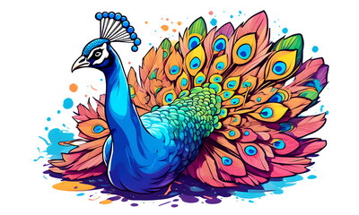 Fototapeta premium Peacock Graphic Design in Vibrant Colors (PNG 12000x7200)