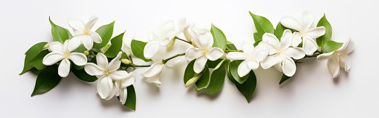 Jasmine flowers on white surface.