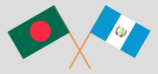 Crossed flags of Bangladesh and Guatemala. Official colors. Correct proportion