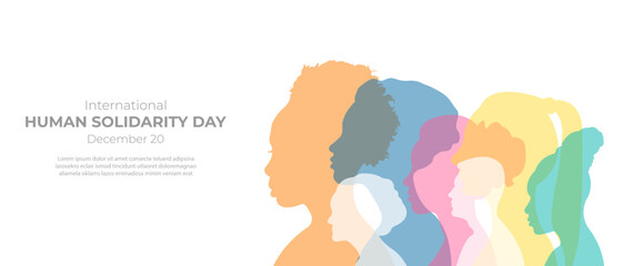 International Human Solidarity Day.Vector illustration with silhouettes of men and women standing side by side together.