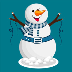 Winter Christmas Snow Man Vector Clipart