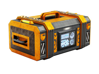 Sci-fi treasure chest isolated on transparent background. 3D illustration