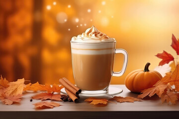 Spice Pumpkin Latte Is Set Against An Autumn Background