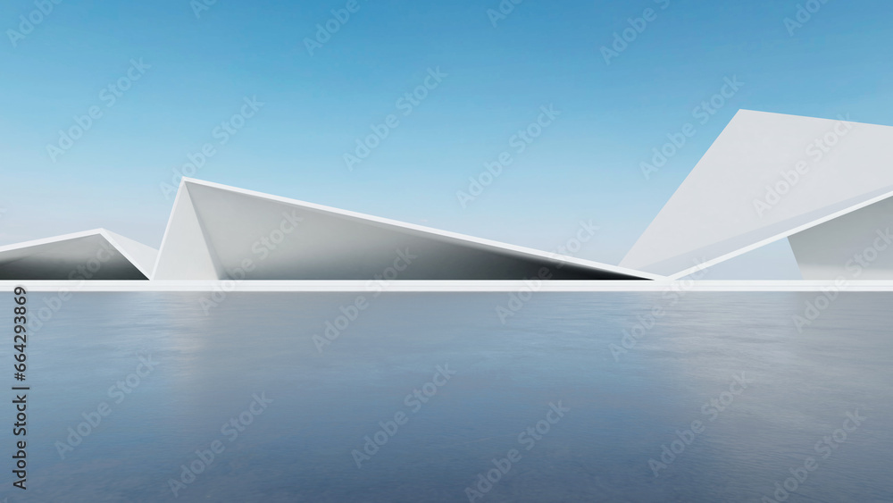 Aufkleber 3d render of abstract futuristic architecture with empty concrete floor. Scene for car presentation.