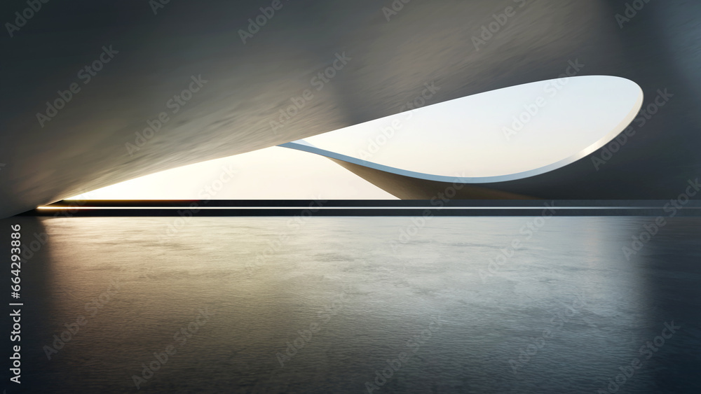 Aufkleber 3d render of abstract futuristic architecture with empty concrete floor. Scene for car presentation.