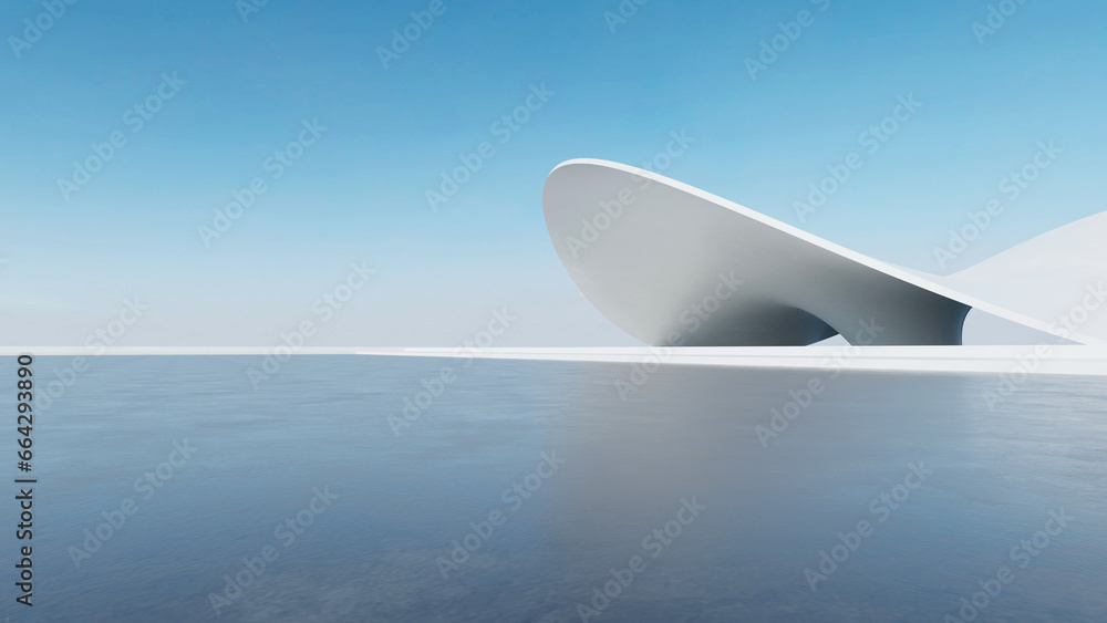 Leinwandbilder 3d render of abstract futuristic architecture with empty concrete floor. Scene for car presentation.