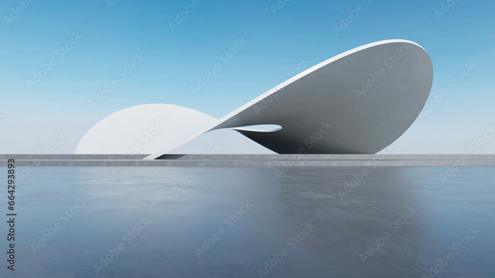 Leinwandbilder 3d render of abstract futuristic architecture with empty concrete floor. Scene for car presentation.