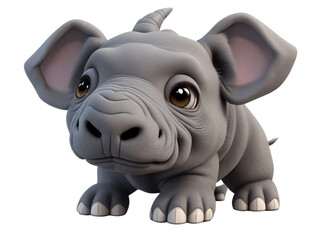Cute grey furry puppy rhino on a transparent background. Generative Ai.
