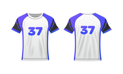 T-shirt layout. Flat, color, number 37, T-shirt mockup with numbers, T-shirt layout. Vector icons