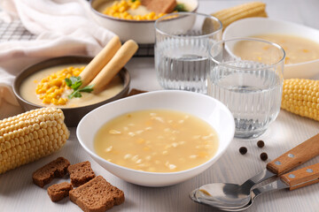 Corn soup, concept of tasty lunch food