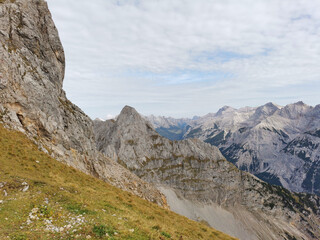 Beautiful panorama with Alps. European mountain range. Mountain landscape with beautiful blue sky.