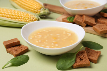 Corn soup, concept of tasty lunch food