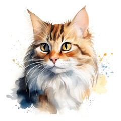 Watercolor cat clip art on white background.