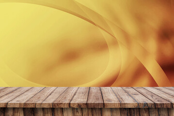 Empty wooden table on yellow background Gradient with curve For editing product displays or layout...