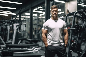 Strength Training in the Gym - Muscular Man Posing. Fictional characters created by Generated AI.