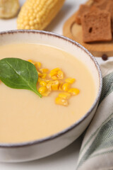 Corn soup, concept of tasty lunch food
