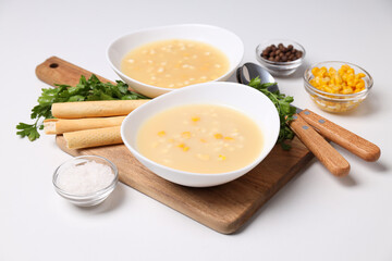 Corn soup, concept of tasty lunch food