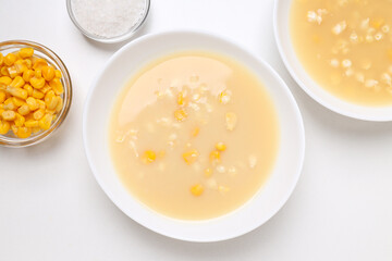 Corn soup, concept of tasty lunch food