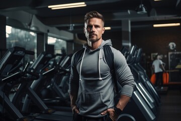 Fitness Center - Bearded Man Posing for a Photo. Fictional characters created by Generated AI.